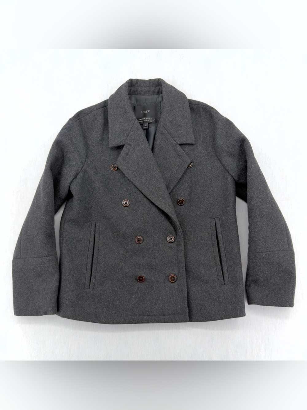 J. Crew Double-Breasted Melton Italian Wool Blend Pea Coat  in Charcoal Grey